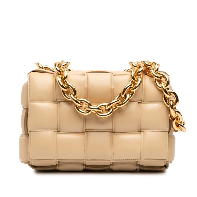 Bottega Veneta Nappa Intrecciato Padded Chain Cassette Satchel Beige Leather Very good condition - Front View