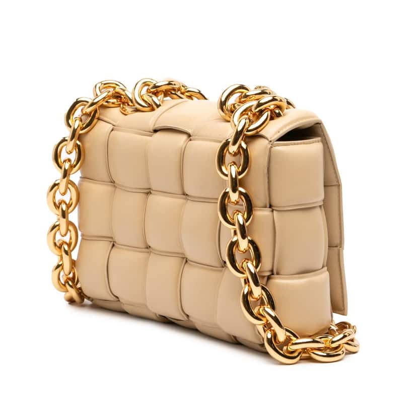 Bottega Veneta Nappa Intrecciato Padded Chain Cassette Satchel Beige Leather Very good condition - Back View