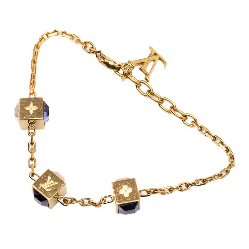 Louis Vuitton Gold Plated Gamble Crystal Bracelet Gold Metal Very good condition - Back View