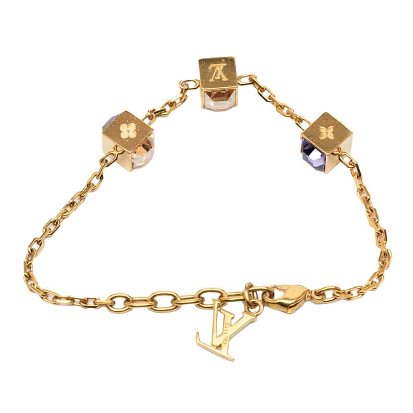 Louis Vuitton Gold Plated Gamble Crystal Bracelet Gold Metal Very good condition - Inside View