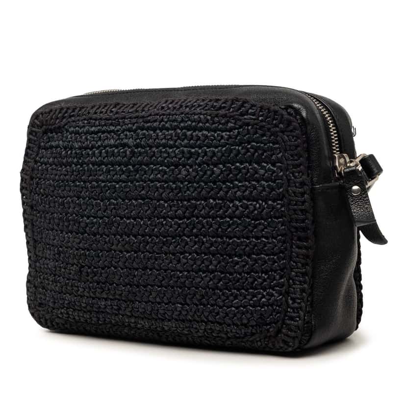 Saint Laurent Woven Raffia and Leather Lou Camera Bag Black Good condition - Back View