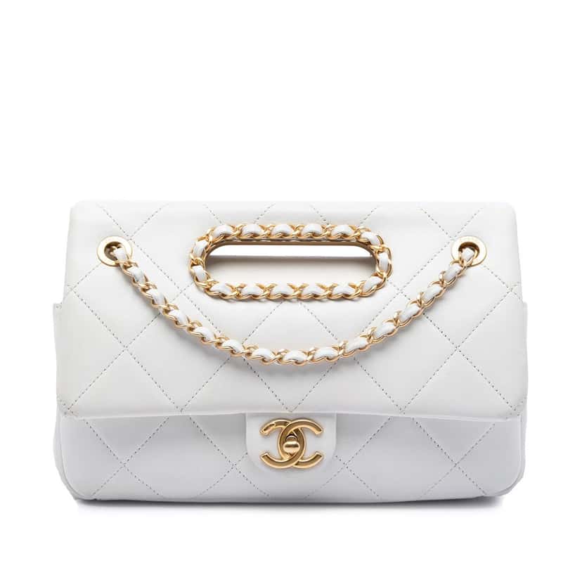 Chanel Medium Quilted Lambskin A Real Catch Flap White Leather Very good condition - Front View