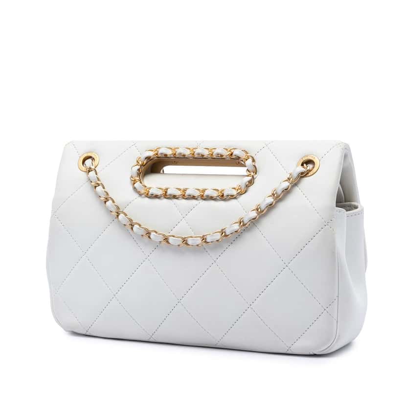 Chanel Medium Quilted Lambskin A Real Catch Flap White Leather Very good condition - Back View