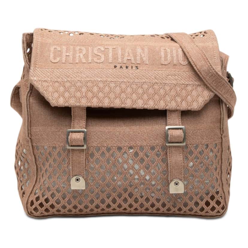 Dior Large Embroidered Mesh Canvas Diorcamp Messenger Bag Brown Very good condition - Front View