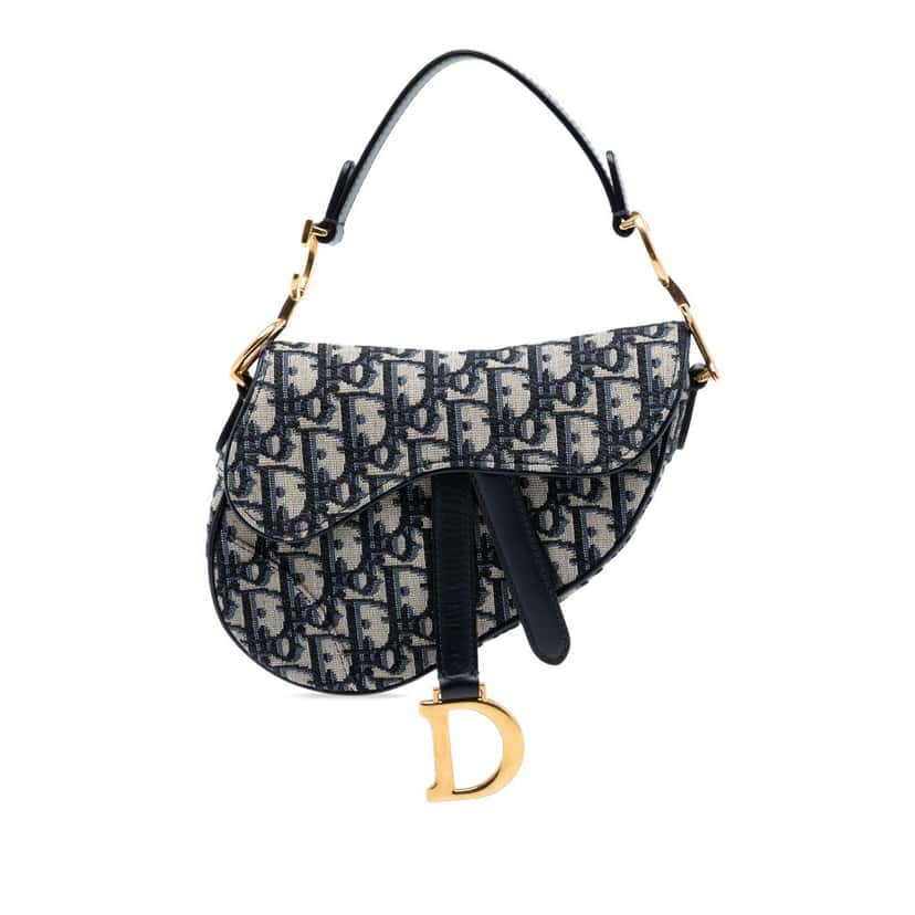 Dior Mini Oblique Canvas Saddle Bag Blue Very good condition - Front View