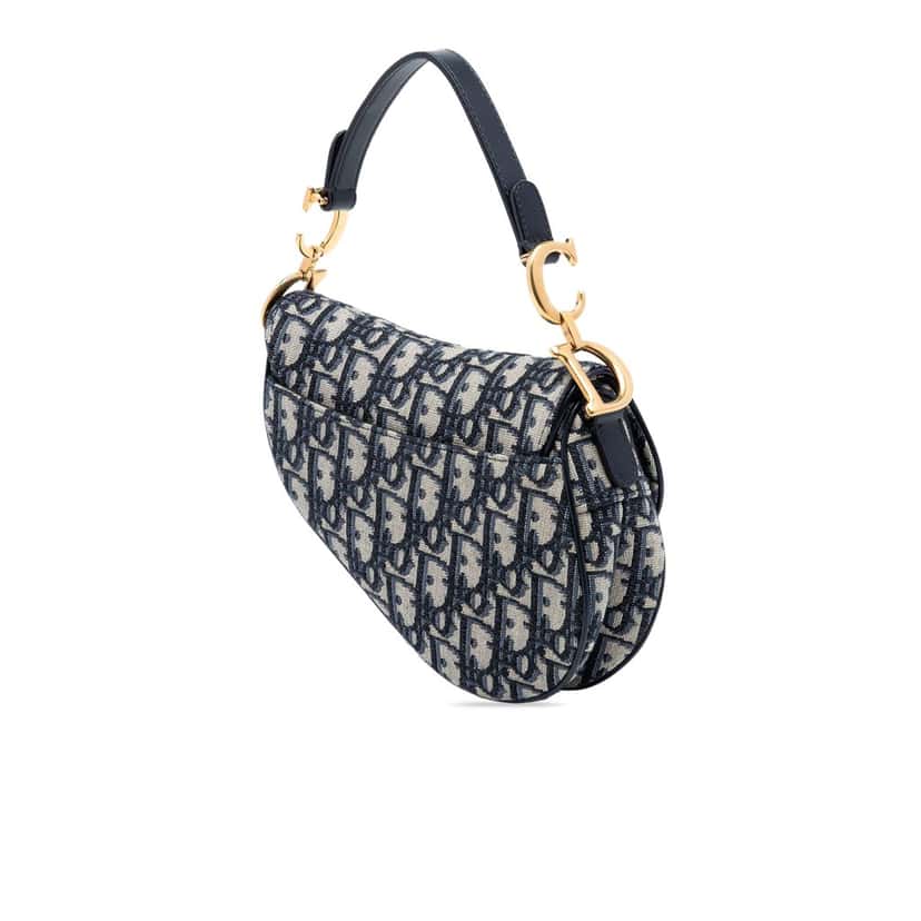 Dior Mini Oblique Canvas Saddle Bag Blue Very good condition - Back View