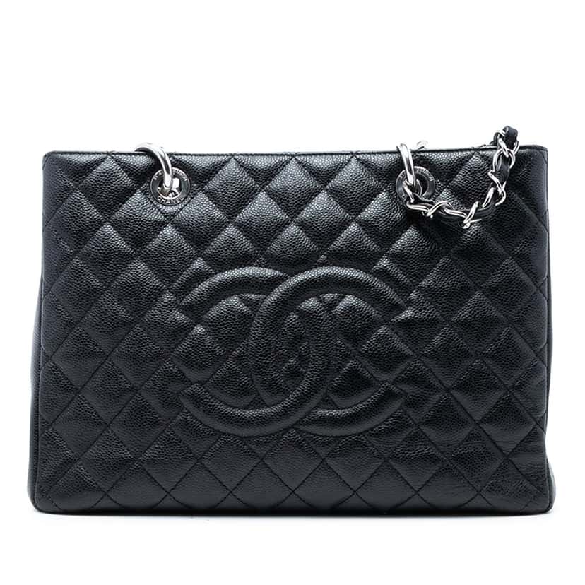 Chanel Caviar Grand Shopping Tote Black Leather Very good condition - Front View