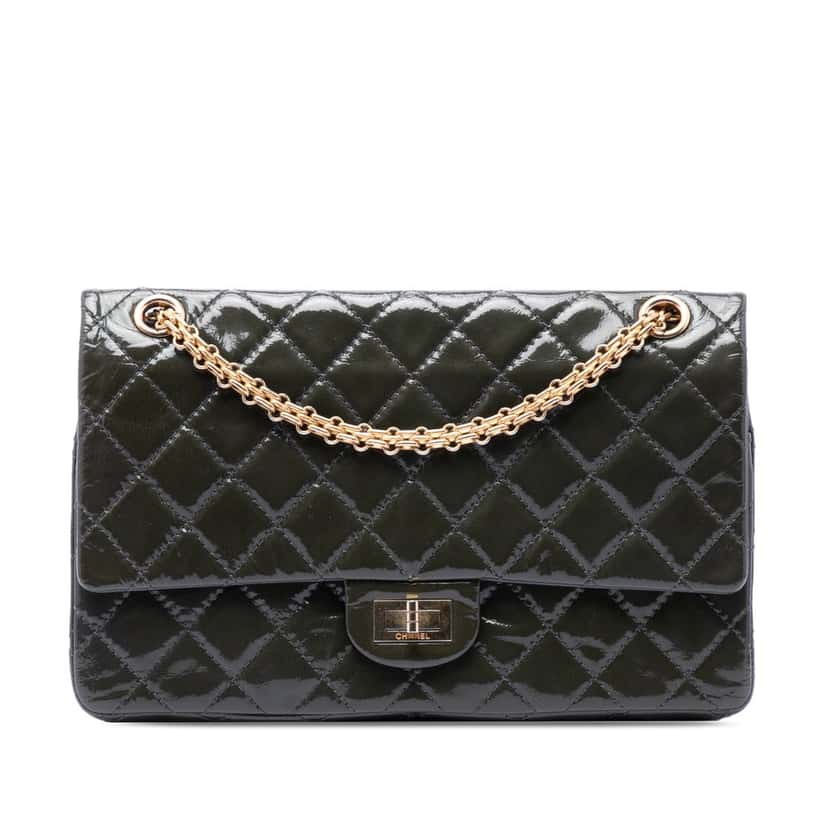 Chanel Quilted Patent Reissue 2.55 Double Flap 226 Green Leather Very good condition - Front View