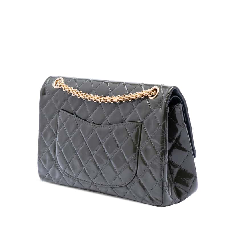 Chanel Quilted Patent Reissue 2.55 Double Flap 226 Green Leather Very good condition - Back View