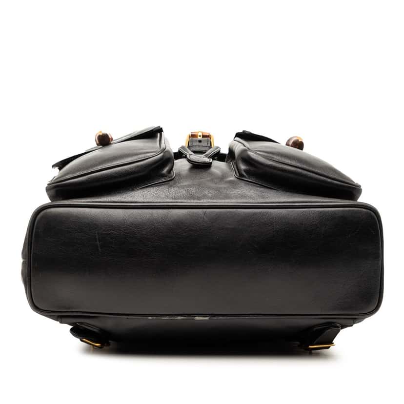 Gucci Calfskin Bamboo Drawstring Backpack Black Leather Good condition - Inside View