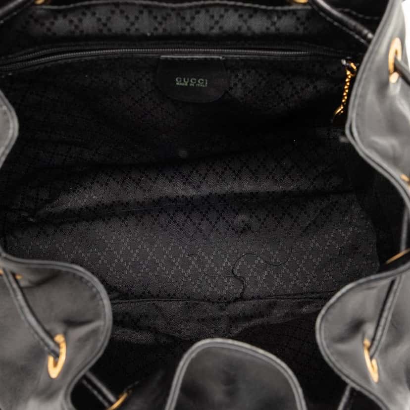 Gucci Calfskin Bamboo Drawstring Backpack Black Leather Good condition - Model View
