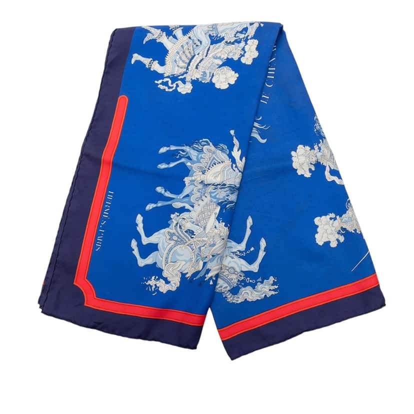 Hermès Carrousel Silk Scarf Blue Very good condition - Front View