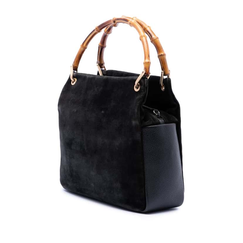 Gucci Suede Bamboo Handbag Black Leather Very good condition - Back View