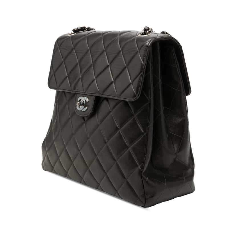 Chanel CC Quilted Lambskin Shoulder Bag Black Leather Good condition - Back View