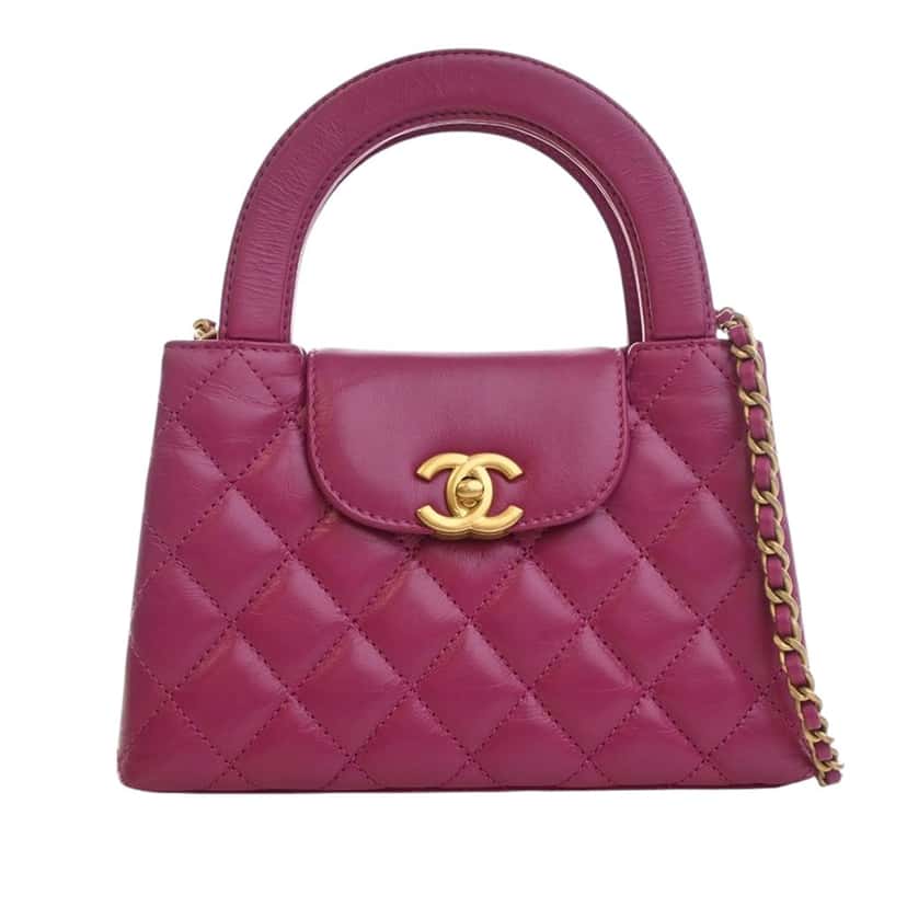 Chanel Nano Shiny Aged Calfskin Kelly Shopper Bag Pink Leather Very good condition - Front View