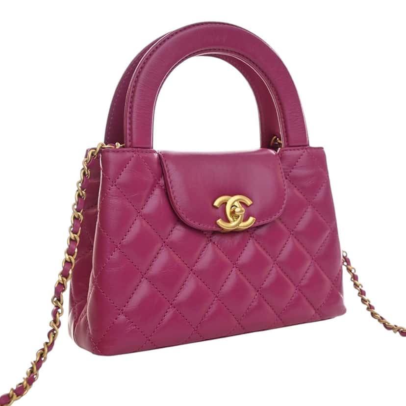 Chanel Nano Shiny Aged Calfskin Kelly Shopper Bag Pink Leather Very good condition - Back View