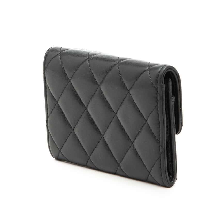 Chanel CC Quilted Lambskin Flap Card Holder Black Leather Very good condition - Back View