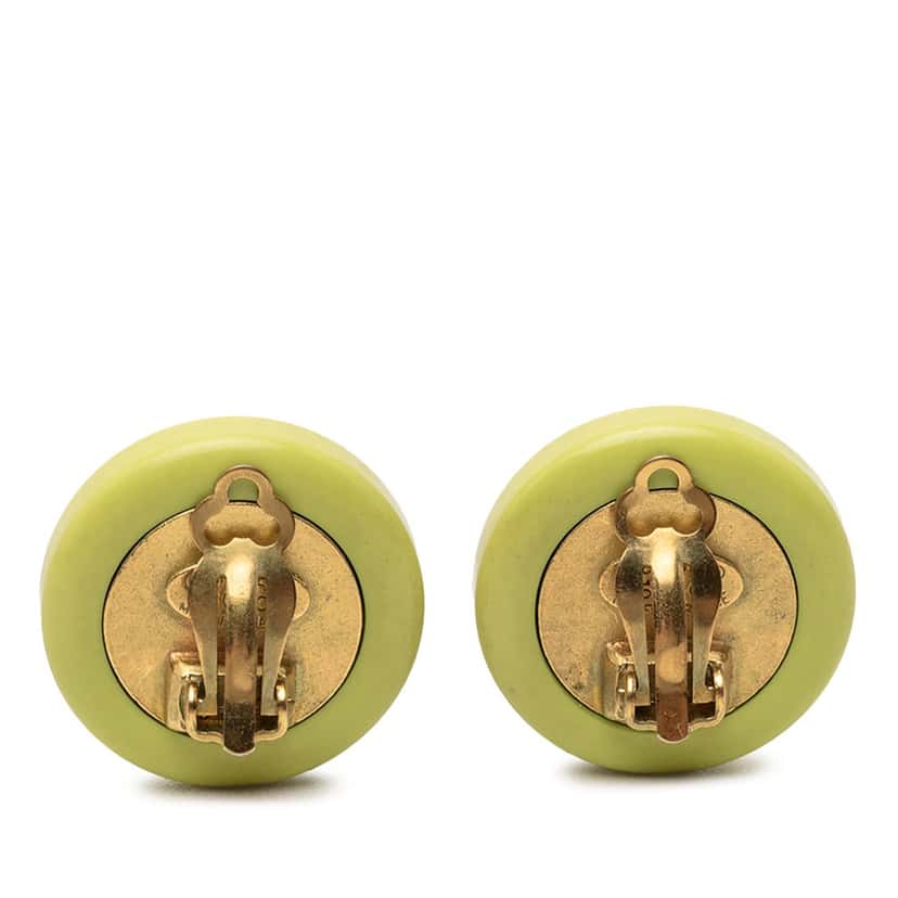 Chanel CC Resin Round Mirror Clip On Earrings Green Plastic Very good condition - Back View
