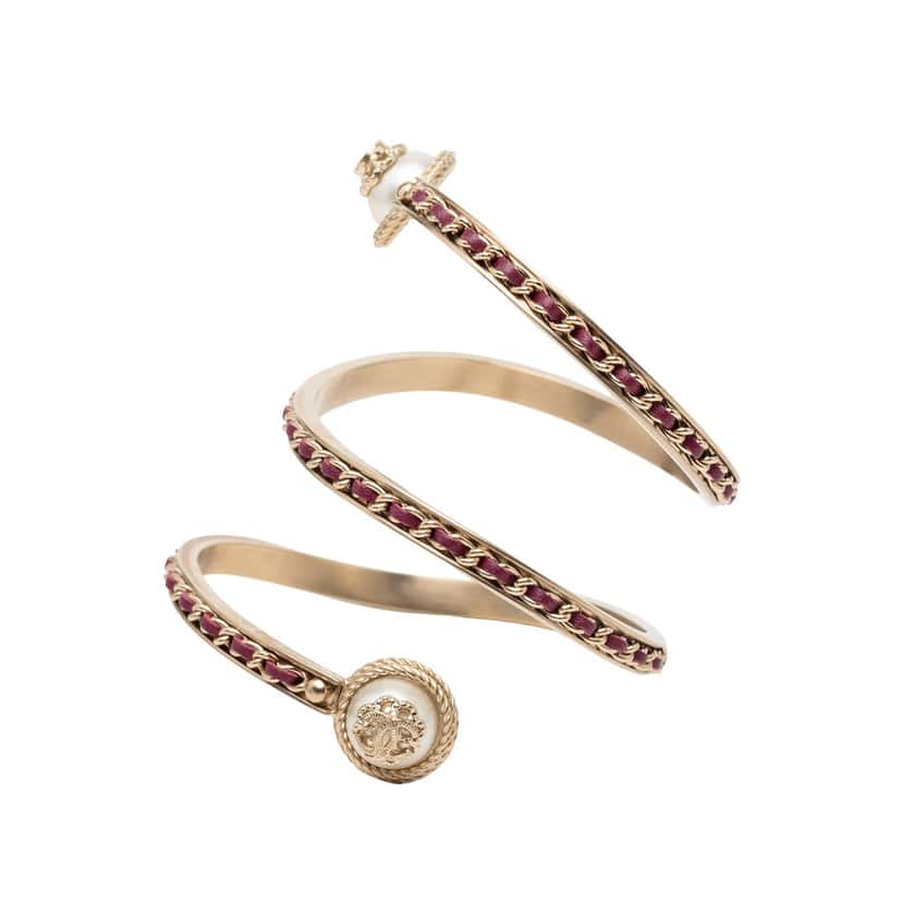 Chanel Gold Plated Faux Pearl Leather Chain Bangle Bracelet Gold Metal Very good condition - Inside View