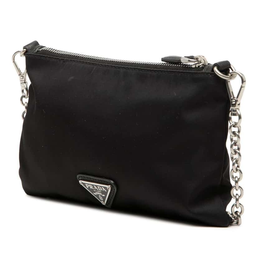 Prada Tessuto and Saffiano Ship Chain Pochette Black Very good condition - Back View