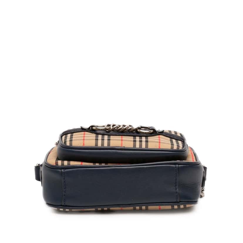 Burberry 1983 Knight Check Canvas and Calfskin Link Camera Bag Beige Very good condition - Inside View