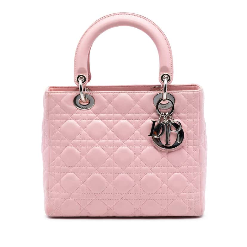 Dior Medium Lambskin Cannage Lady Dior Pink Leather Very good condition - Front View