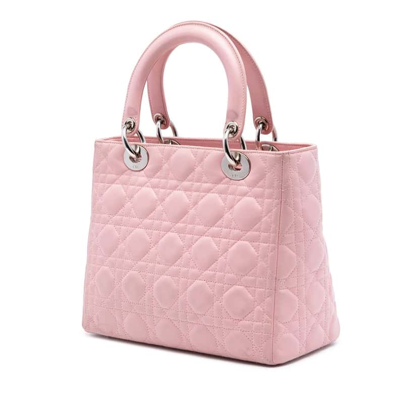 Dior Medium Lambskin Cannage Lady Dior Pink Leather Very good condition - Back View