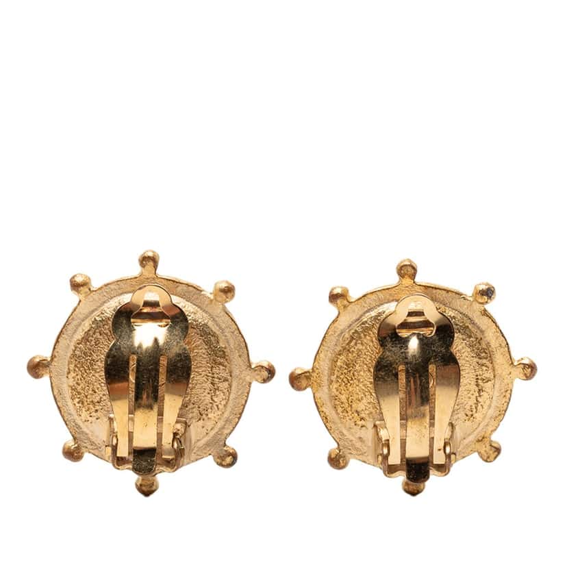 Chanel CC Gold Plated Faux Pearl and Strass Clip on Earrings Gold Metal Very good condition - Back View