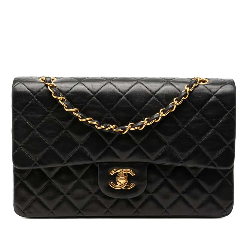 Chanel Medium Classic Lambskin Double Flap Black Leather Very good condition - Front View