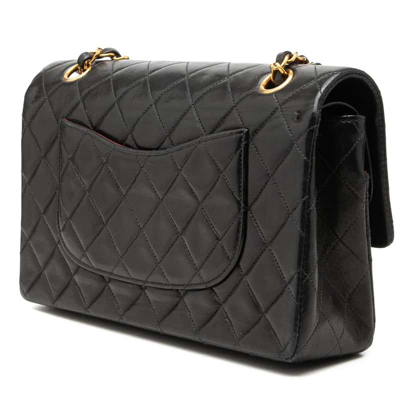 Chanel Medium Classic Lambskin Double Flap Black Leather Very good condition - Back View
