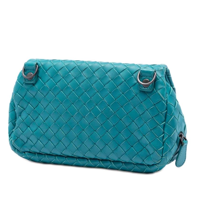 Bottega Veneta Mini Nappa Intrecciato Expandable Chain Crossbody Blue Leather Very good condition - Back View