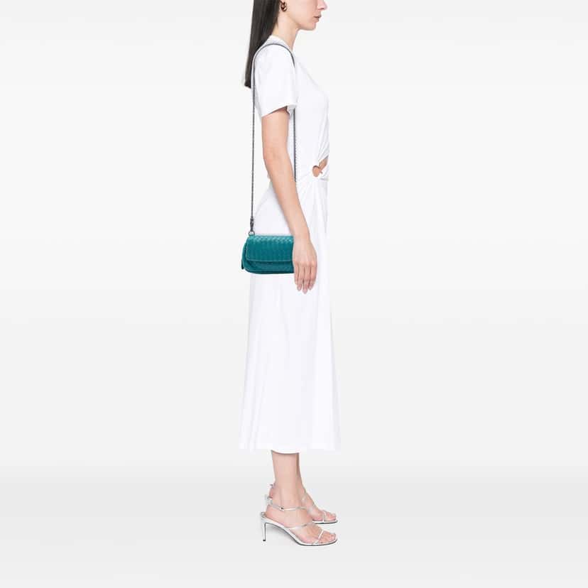 Bottega Veneta Mini Nappa Intrecciato Expandable Chain Crossbody Blue Leather Very good condition - Box View