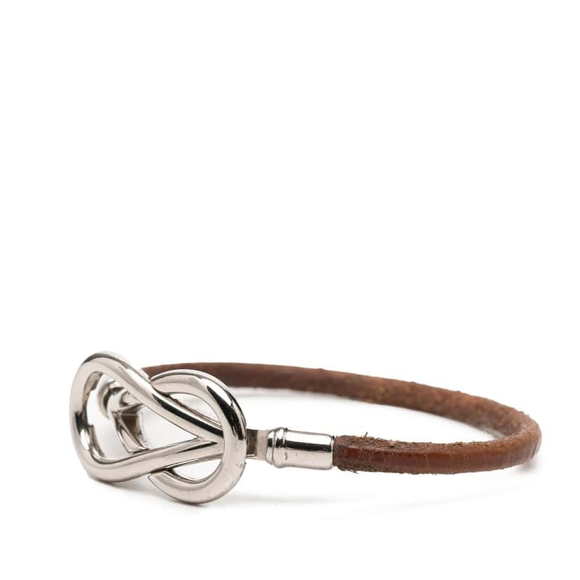 Hermès Palladium Plated and Leather Atame Knot Bracelet Brown Leather Very good condition - Back View