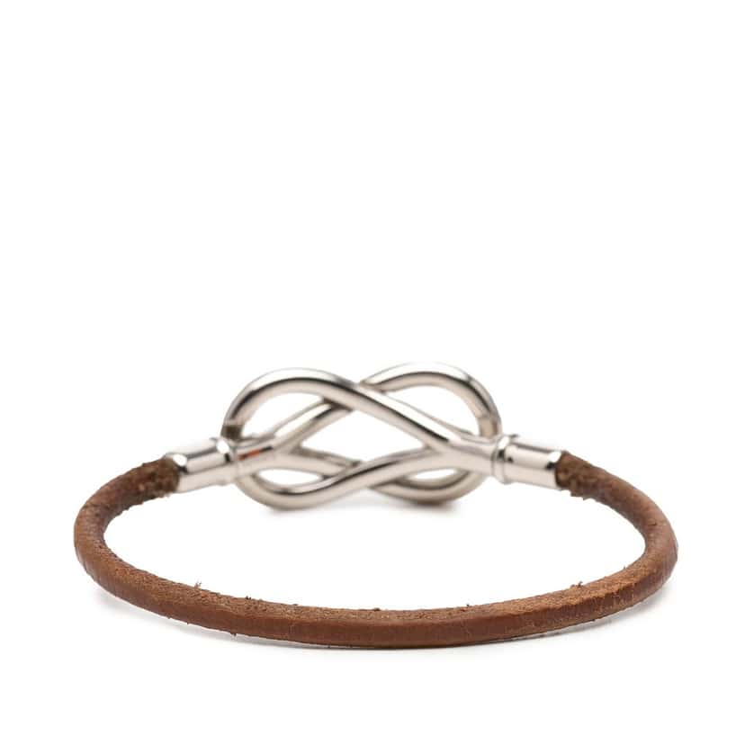 Hermès Palladium Plated and Leather Atame Knot Bracelet Brown Leather Very good condition - Inside View