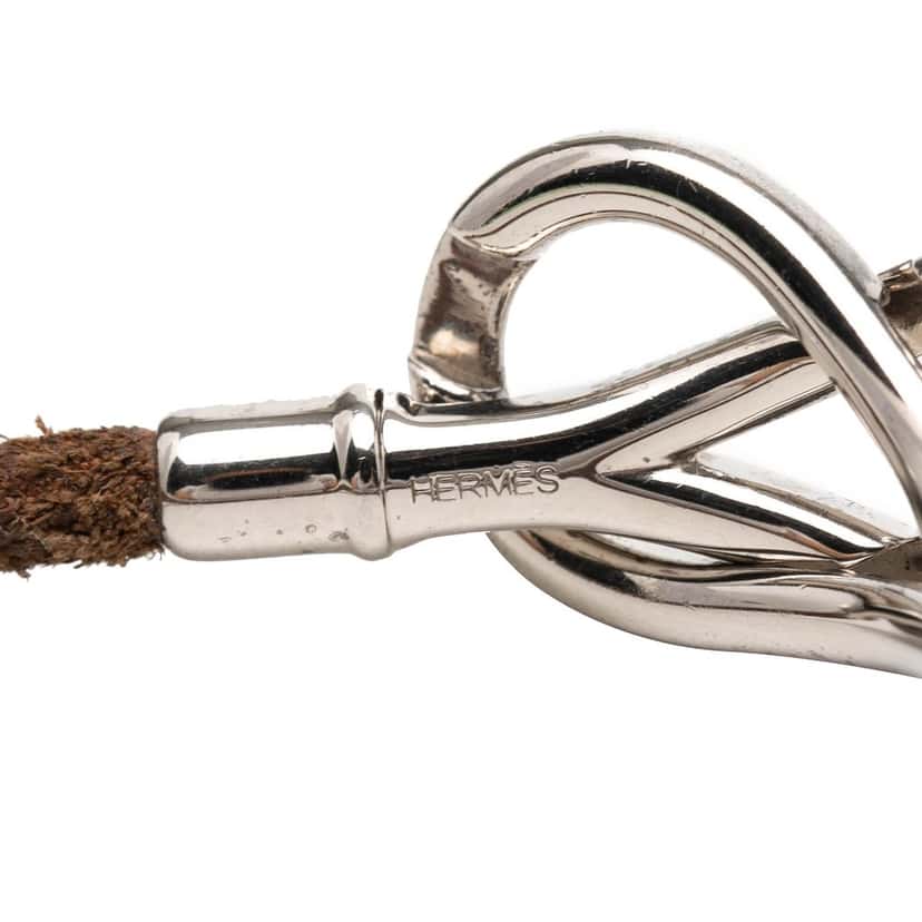 Hermès Palladium Plated and Leather Atame Knot Bracelet Brown Leather Very good condition - Model View