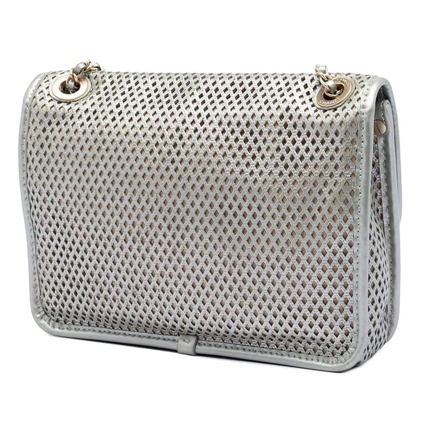 Chanel Small Perforated Calfskin Up In The Air Flap Silver Leather Very good condition - Back View
