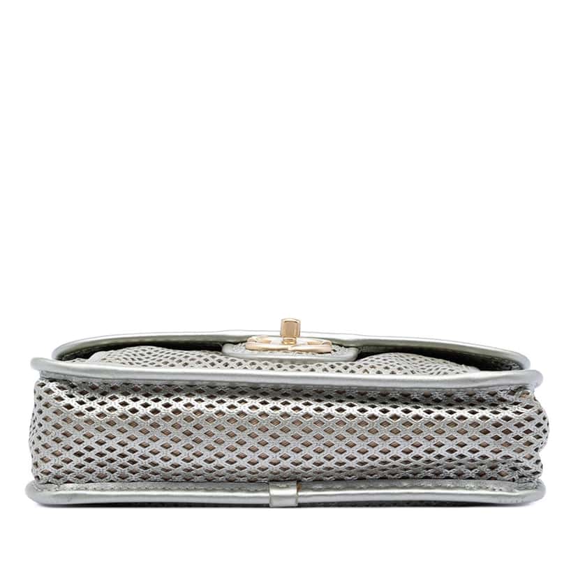 Chanel Small Perforated Calfskin Up In The Air Flap Silver Leather Very good condition - Inside View
