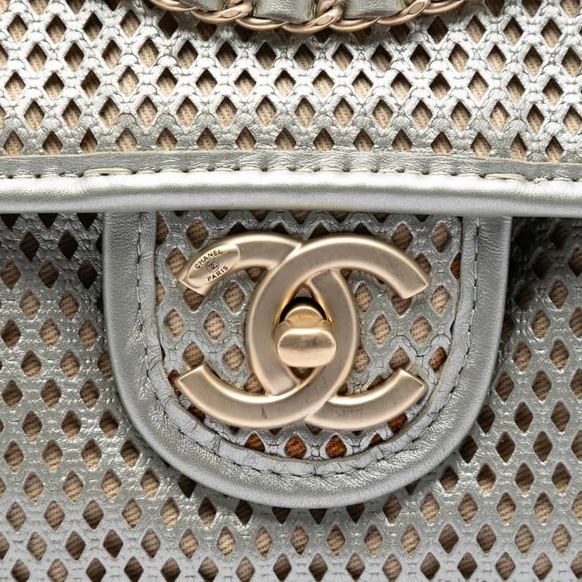 Chanel Small Perforated Calfskin Up In The Air Flap Silver Leather Very good condition - Box View