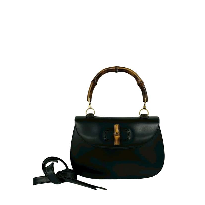 Gucci Calfskin Bamboo Night Black Leather Very good condition - Front View