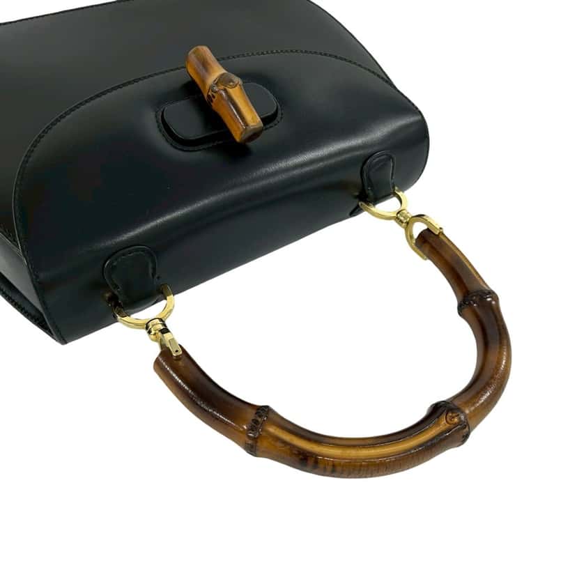 Gucci Calfskin Bamboo Night Black Leather Very good condition - Box View