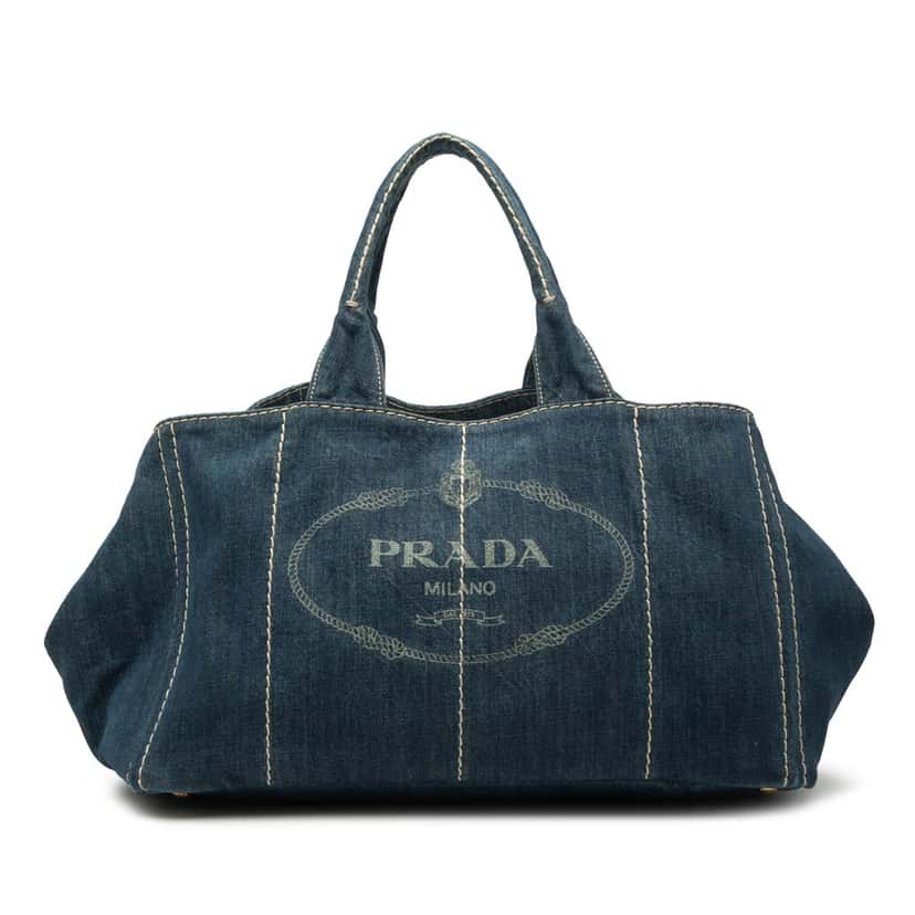 Prada Large Denim Canapa Logo Satchel Blue Very good condition - Front View