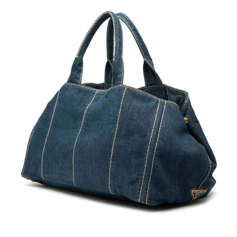 Prada Large Denim Canapa Logo Satchel Blue Very good condition - Back View