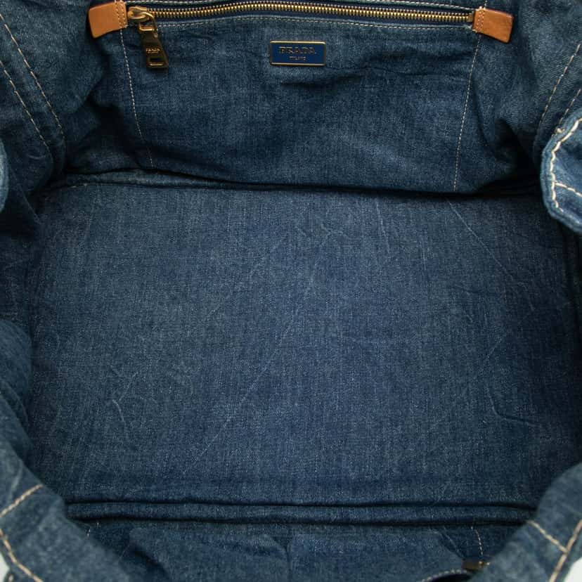 Prada Large Denim Canapa Logo Satchel Blue Very good condition - Model View