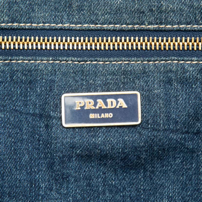 Prada Large Denim Canapa Logo Satchel Blue Very good condition - Box View