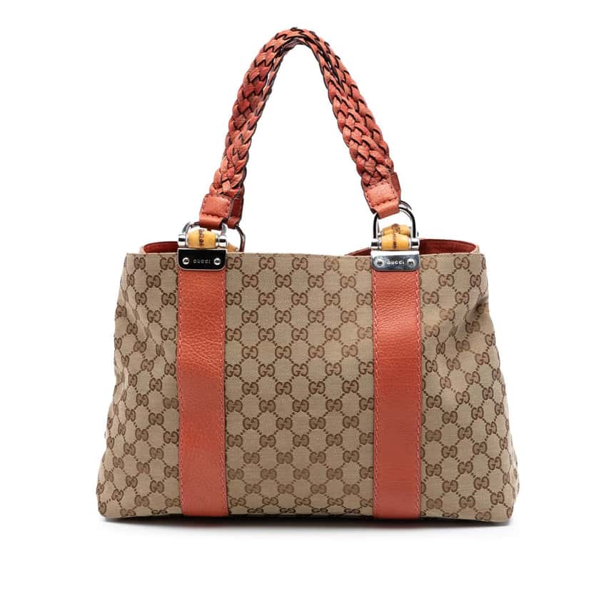 Gucci Medium GG Canvas Bamboo Libeccio Tote Beige Very good condition - Front View