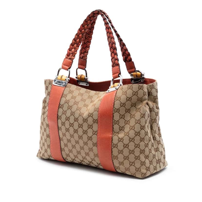 Gucci Medium GG Canvas Bamboo Libeccio Tote Beige Very good condition - Back View
