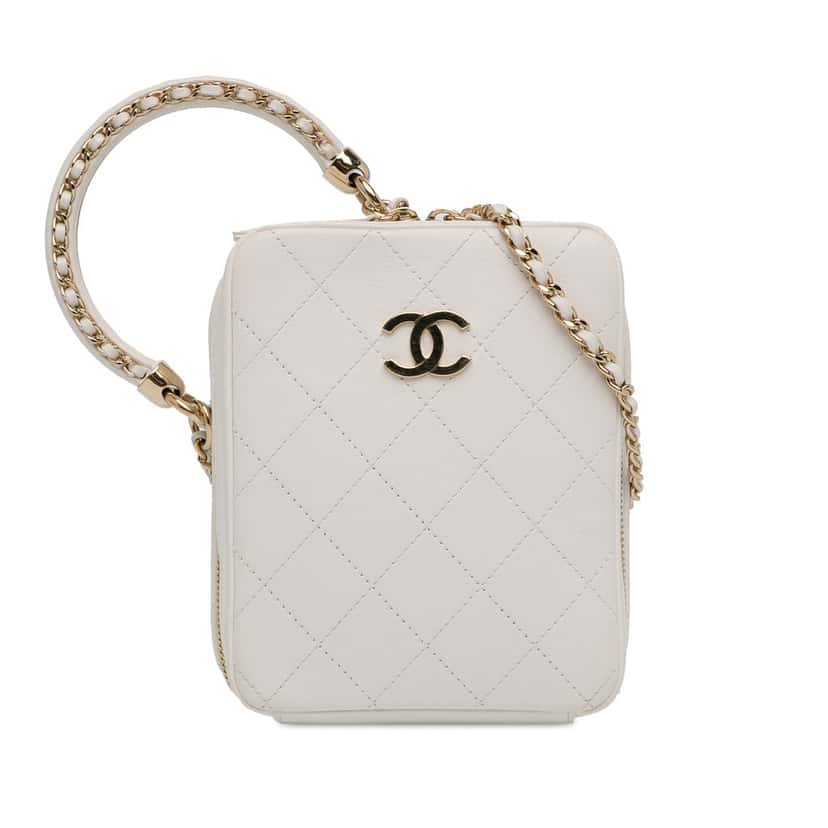 Chanel CC Lambskin Round Handle Camera Case White Leather Very good condition - Front View