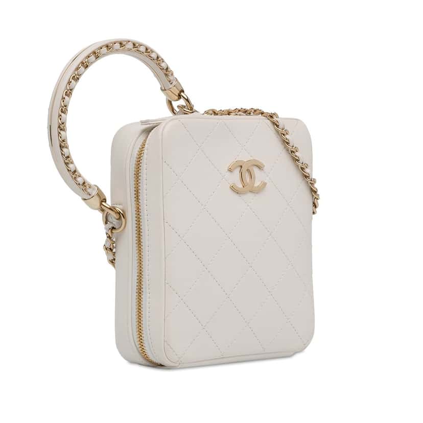 Chanel CC Lambskin Round Handle Camera Case White Leather Very good condition - Back View