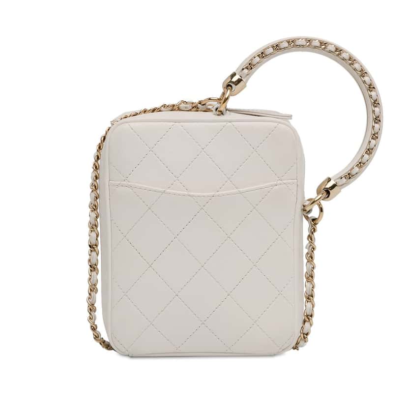 Chanel CC Lambskin Round Handle Camera Case White Leather Very good condition - Inside View