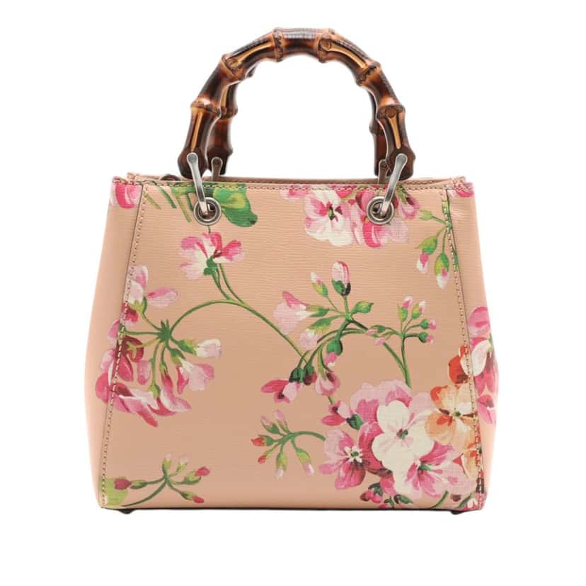 Gucci Mini Calfskin Blooms Bamboo Shopper Satchel Pink Leather Very good condition - Back View